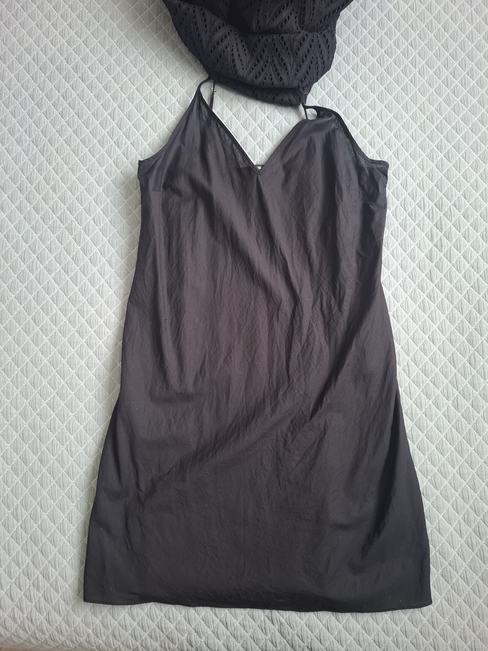 Natori Black Cotton Eyelet Shirt Dress